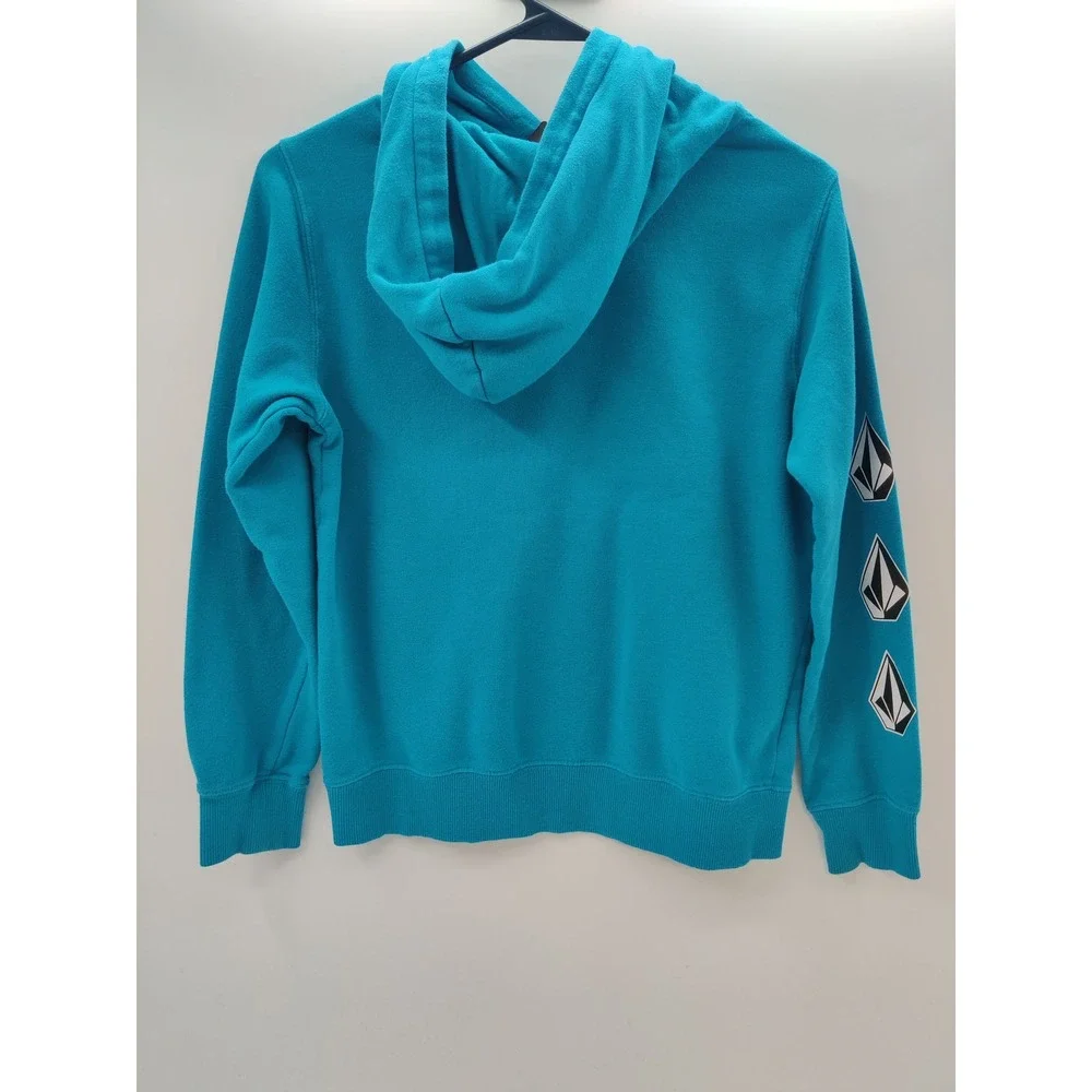 Volcom Kids Teal Blue Pullover Hoodie Stone Logo Graphic Skate Size Medium